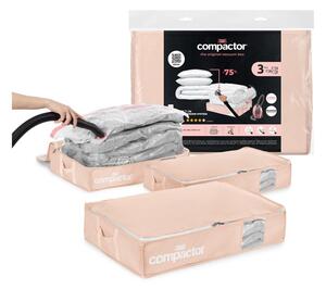 Vakuové plastové úložné boxy pod postel v sadě 3 ks 65x45x15,5 cm Pink Edition – Compactor