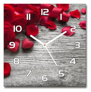 Skleněné hodiny na stěnu Červené růže pl_zsk_30x30_f_99989329
