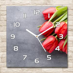 Skleněné hodiny čtverec Červené tulipány pl_zsk_30x30_f_99719823