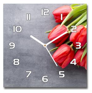 Skleněné hodiny čtverec Červené tulipány pl_zsk_30x30_f_99719823