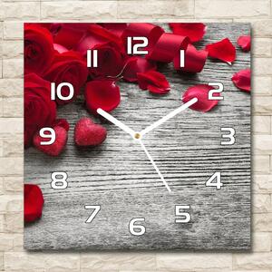 Skleněné hodiny na stěnu Červené růže pl_zsk_30x30_f_99989329