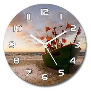 Skleněné hodiny kulaté Rybářská loď pláž pl_zso_30_f_102494694