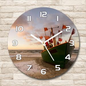 Skleněné hodiny kulaté Rybářská loď pláž pl_zso_30_f_102494694