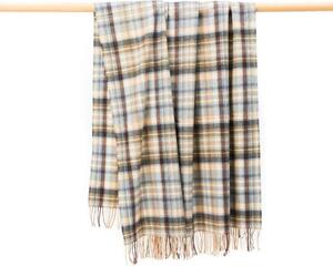 Deka z jehněčí vlny Blue Cream Brown Denim Check 180 x 137 cm John Hanly