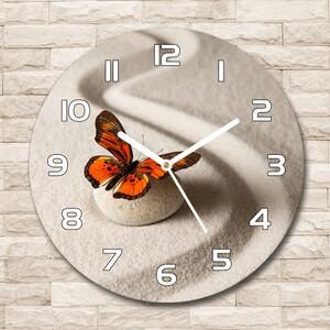 Skleněné hodiny kulaté Kámen zen a motýl pl_zso_30_f_105886017