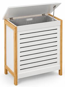 Koš na prádlo, s víkem, 80 l, bambus/dřevo, 60x50x30 cm, bílá/přírodní, Dekorino KP20260011