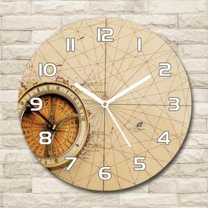 Skleněné hodiny na stěnu Kompas na mapě pl_zso_30_f_122551026