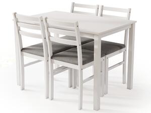MAZZONI EXPORT Sada TORINO stůl + 4 židle Bílá/Světle šedá (tkanina Sawana 21) - DŘEVĚNÁ SADA DO KUCHYNĚ/JÍDELNY