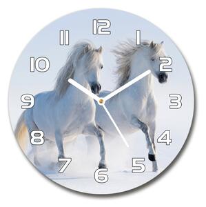 Skleněné hodiny kulaté Dva koně ve sněhu pl_zso_30_f_46568530