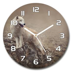 Skleněné hodiny kulaté Bílý vlk na skále pl_zso_30_f_60381309