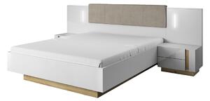 Arco postel 160 s nočními stolky Bílá / Dub Grandson / Bílý lesk