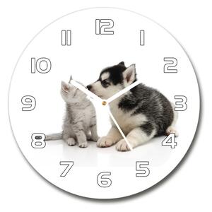 Skleněné hodiny kulaté Pes a kočka pl_zso_30_f_73561386