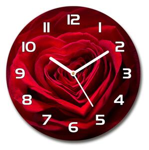 Skleněné hodiny kulaté Červená růže srdce pl_zso_30_f_75608886