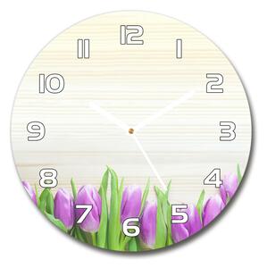 Skleněné hodiny kulaté Fialové tulipány pl_zso_30_f_78755149