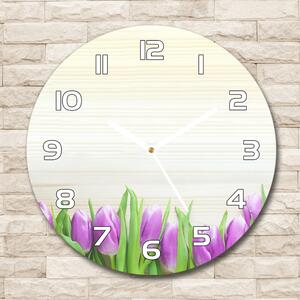 Skleněné hodiny kulaté Fialové tulipány pl_zso_30_f_78755149