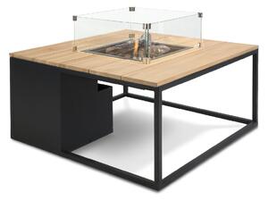 Stůl s plynovým ohništěm COSI- typ Cosiloft 100 černý rám / deska teak Exteriér | Ohniště