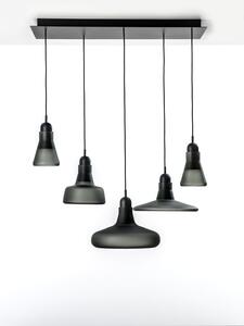 Závěsné svítidlo Brokis Shadows XL Set Large PC1000, 5xE27 Povrch Montury: dub evropský - surový, Barva skla: Šedá kouřová - transparentní sklo, Povrchová úprava baldachýnu: kov - černý matný komaxit