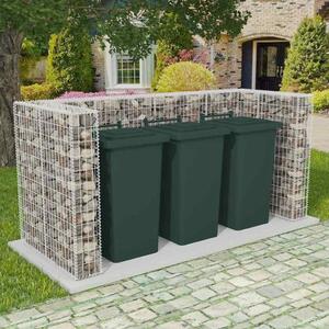 VidaXL Gabionová zástěna pro 3 popelnice ocelová 250 x 100 x 120 cm [142560]