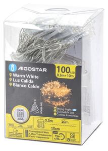 Aigostar -LED Venkovní řetěz 100xLED/8 funkcí 3xAA 10,3m IP44 teplá bílá