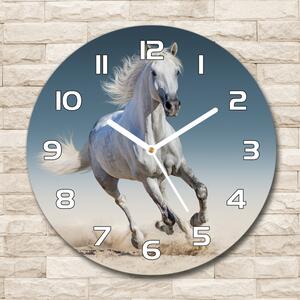 Skleněné hodiny kulaté Bílý kůň ve cvalu pl_zso_30_f_95257889