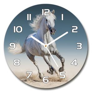 Skleněné hodiny kulaté Bílý kůň ve cvalu pl_zso_30_f_95257889