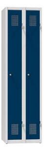 Polak Kovová šatní skří?? 2-dvířková na soklu, 600 x 500 x 1850 mm, šedá-tmavě modrá