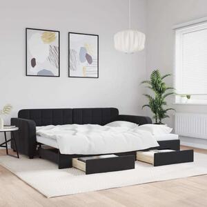 VidaXL Válenda s přistýlkou a zásuvkami 90 x 190 cm samet [3196992] Barva: Černá