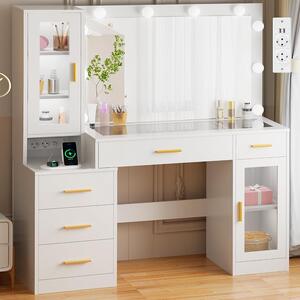 Kadeřník s osvětlením - Make-up Table - Dekorace ložnice - Nastavitelné Jas - 125 cm Široká - bílá