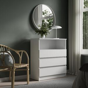 Home Collective Komoda | Komoda se zásuvkami | Spousta úloného prostoru díky 3 zásuvkám a 1 otevené pihrádce | Komoda se zásuvkami | Moderní nábytek do lonice, obývacího pokoje, pedsín a kanceláe | 76 x 87 x 35 cm | bílá