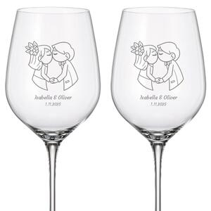 Dekorant Svatební sklenice na bílé víno ZAMILOVANÍ NOVOMANŽELÉ 480 ml 2KS