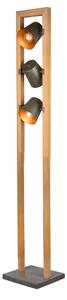 Trio Leuchten 401900367 BELL - Retro stojanové svítidlo s dřevěnou monturou a plechovými stínidly, 3 x E14, výška 150cm (Stojací retro lampa s dřevěnou monturou)