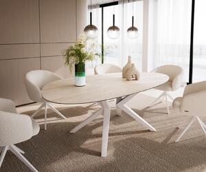 DELIFE Jídelní stůl Edge oválný 220x120 keramika Laminam®Travertino Bianco krémově bílý Zenthara hranatý kov bílý