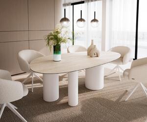DELIFE Jídelní stůl Edge oválný 220x120 keramika Laminam® Travertino Bianco krémově bílá Troa kov bílá