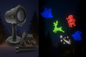 Venkovní dekorativní projektor s různými vánočními motivy – Santa Claus, kometa, sob a zvonky