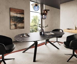 DELIFE Jídelní stůl Edge oválný 220x120 keramika Laminam® Nero Greco antracit Zenthara hranatý kov černá
