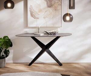 DELIFE Konzolový stůl Edge organický 140×40 cm keramika beton šedá Zentharo kov černá