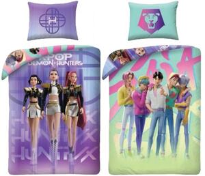 Ložní povlečení z mikrovlákna KPop Demon Hunters - motiv Saja Boys a HUNTR/X - 70x90 cm + 140x200 cm
