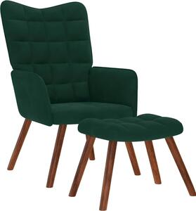 VidaXL Relaxační křeslo s taburetkou sametové [4016830] Barva: Tmavě zelená