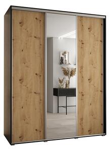 Šatní skříň s posuvnými dveřmi a zrcadlem DAVOS 190cm | Černá / DUB Artisan / stříbrné