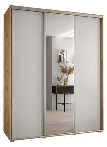 Šatní skříň s posuvnými dveřmi a zrcadlem DAVOS 200cm | DUB Artisan / bílá / stříbrné