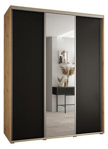Šatní skříň s posuvnými dveřmi a zrcadlem DAVOS 190cm | DUB Artisan / černá / stříbrné