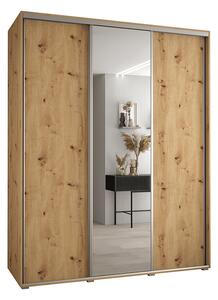 Šatní skříň s posuvnými dveřmi a zrcadlem DAVOS 190cm | DUB Artisan / stříbrné pojezdy
