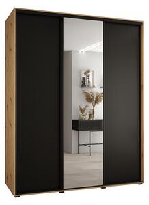 Šatní skříň s posuvnými dveřmi a zrcadlem DAVOS 190cm | DUB Artisan / černá / černé pojezd