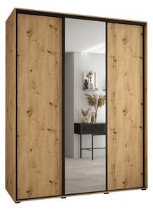 Šatní skříň s posuvnými dveřmi a zrcadlem DAVOS 190cm | DUB Artisan / černé pojezdy
