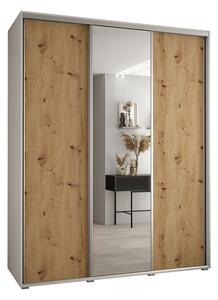 Šatní skříň s posuvnými dveřmi a zrcadlem DAVOS 190cm | Bílá / DUB Artisan / stříbrné