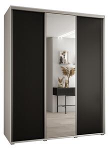 Šatní skříň s posuvnými dveřmi a zrcadlem DAVOS 190cm | Bílá / černá / stříbrné pojezdy