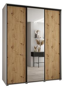 Šatní skříň s posuvnými dveřmi a zrcadlem DAVOS 190cm | Bílá / DUB Artisan / černé pojezdy