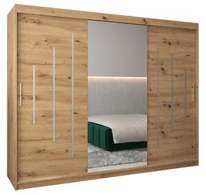 Šatní skříň s posuvnými dveřmi a dvoudílným zrcadlem YORK1 - 250x200cm -Dub Artisan-