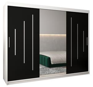 Šatní skříň s posuvnými dveřmi a dvoudílným zrcadlem YORK1 - 250x200cm -Bílá-Černá-