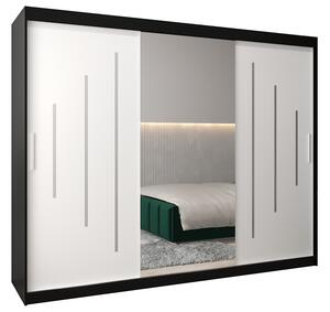 Šatní skříň s posuvnými dveřmi a dvoudílným zrcadlem YORK1 - 250x200cm -Černá-Bílá-